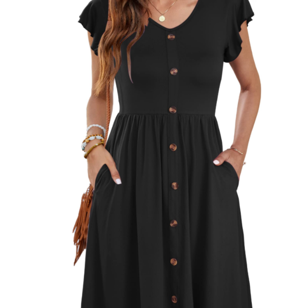 Amelia Abito Midi Donna – Vestito Estivo con Scollo a V, Volant e Tasche