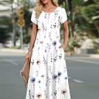 Hannah Abito Midi Donna – Vestito A-Line con Maniche a Sbuffo, Pieghe e Tasche