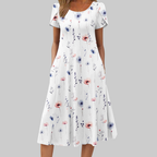 Hannah Abito Midi Donna – Vestito A-Line con Maniche a Sbuffo, Pieghe e Tasche