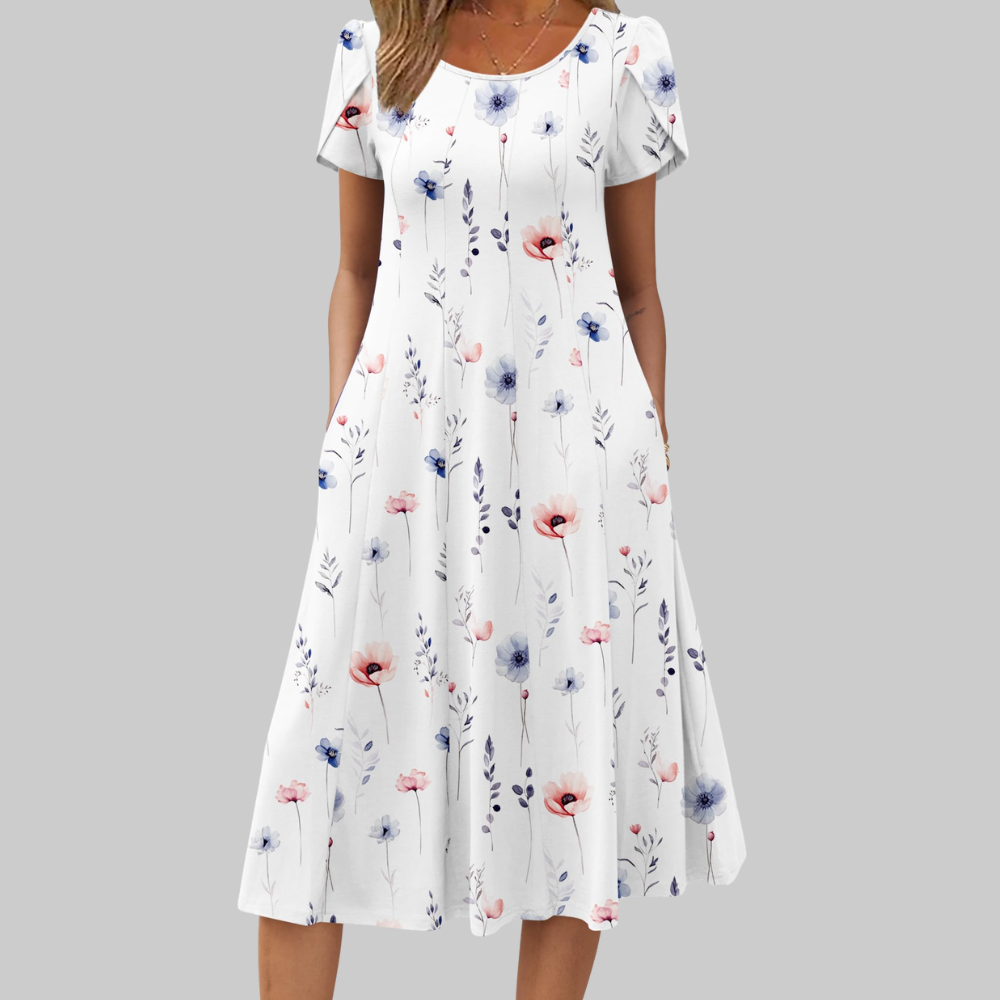 Hannah Abito Midi Donna – Vestito A-Line con Maniche a Sbuffo, Pieghe e Tasche