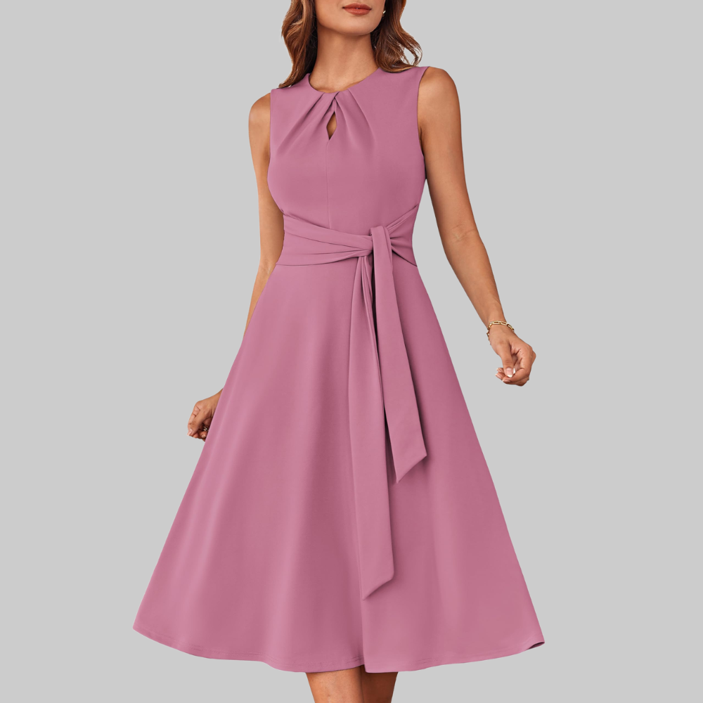 Bella Vestido Midi para Mujer – Vestido Línea A sin Mangas con Cinturón y Bolsillos