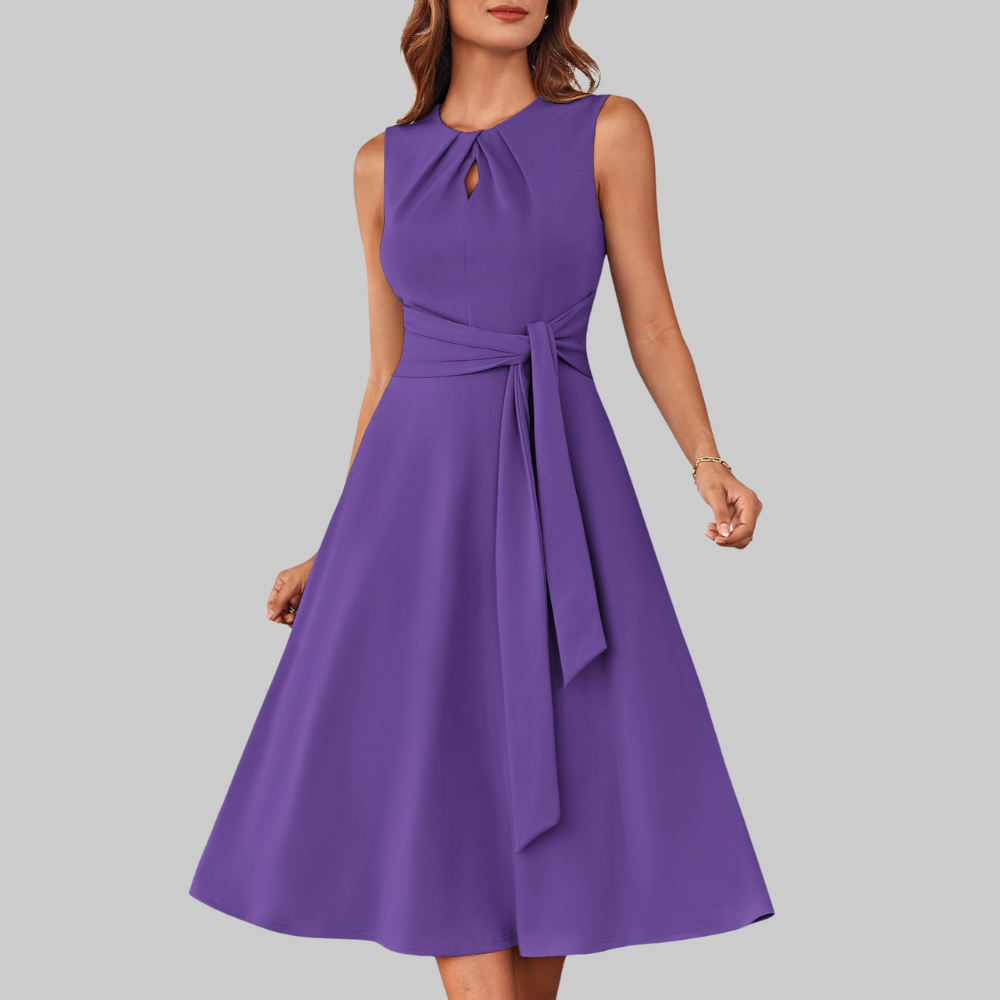 Bella Vestido Midi para Mujer – Vestido Línea A sin Mangas con Cinturón y Bolsillos