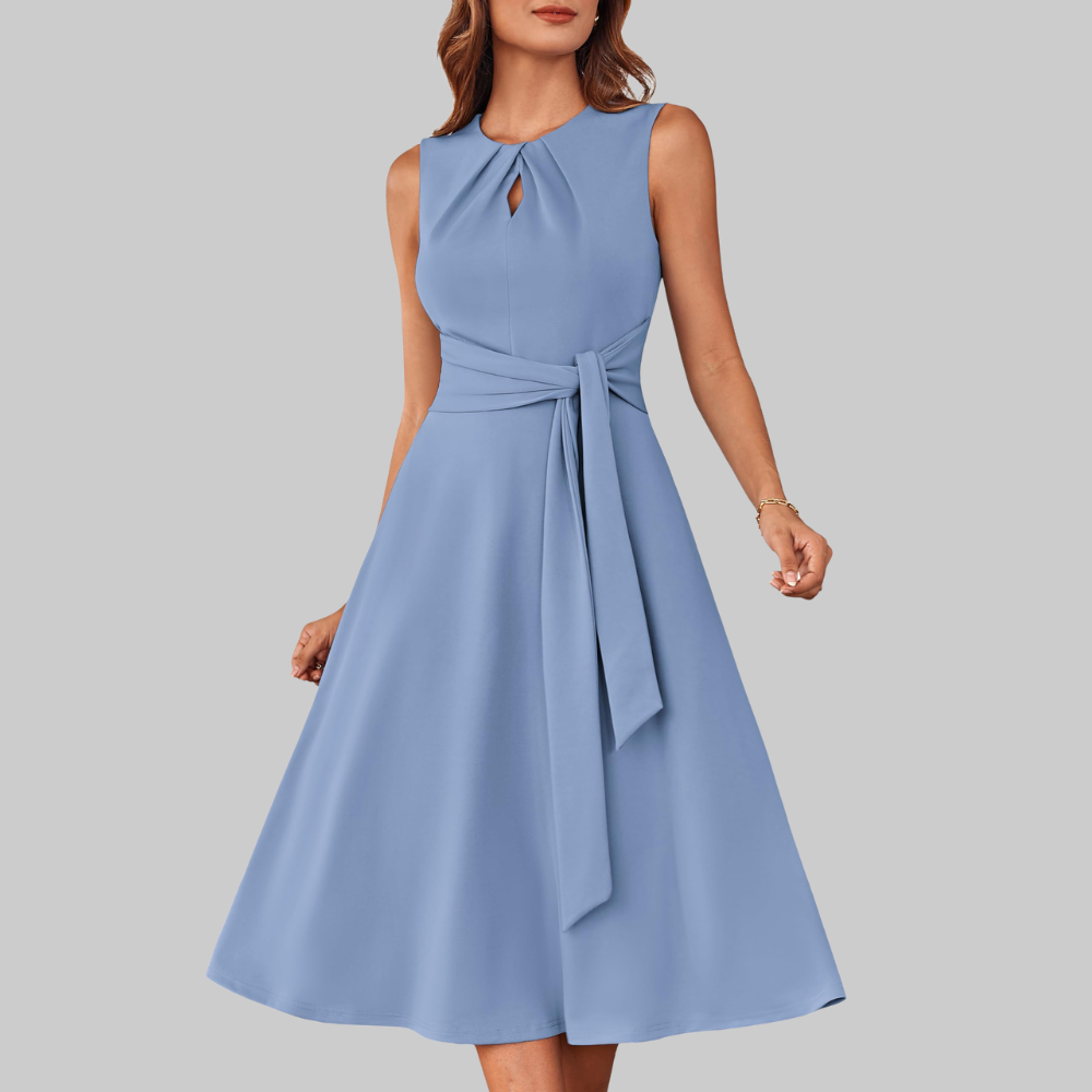 Bella Vestido Midi para Mujer – Vestido Línea A sin Mangas con Cinturón y Bolsillos