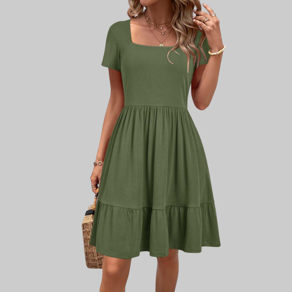Stella Abito Estivo Donna – Vestito al Ginocchio con Scollo Quadrato e Tasche