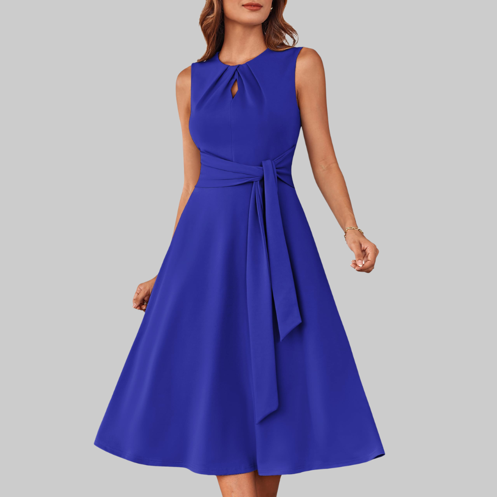 Bella Vestido Midi para Mujer – Vestido Línea A sin Mangas con Cinturón y Bolsillos