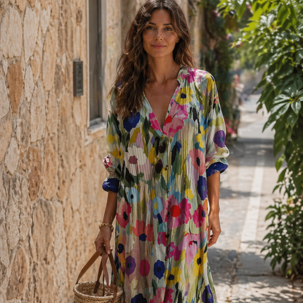 Lara Abito Donna Maxi Boho – Vestito Lungo Fluido, Leggero, Elegante Casual Estivo