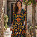 Aurora Robe Femme d'Été – Robe Fluide Tons Chauds, Légère, Décontractée Élégante