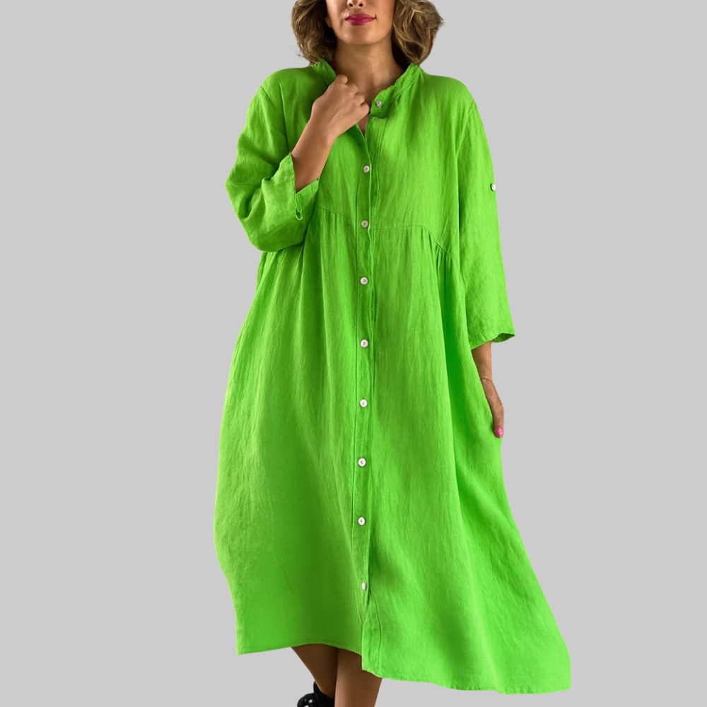 Clara Abito Donna Chemisier – Vestito Cotone Lino, Bottoni, Vestibilità Ampia Casual