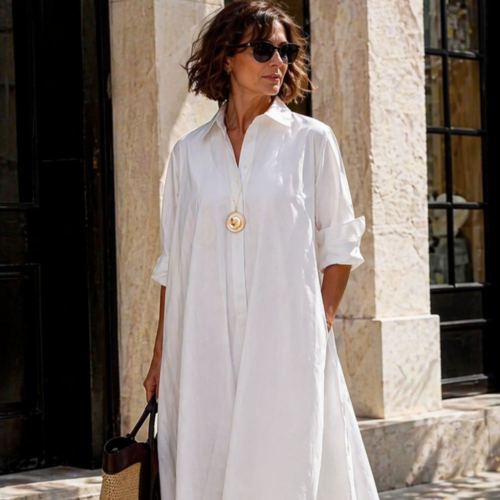 Olivia Vestido Mujer Camisero – Vestido Elegante con Botones, Cinturón, Midi Fluido
