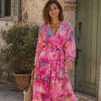 Elia Robe Femme Florale – Robe Midi Plissée Élégante, Été Romantique Chic