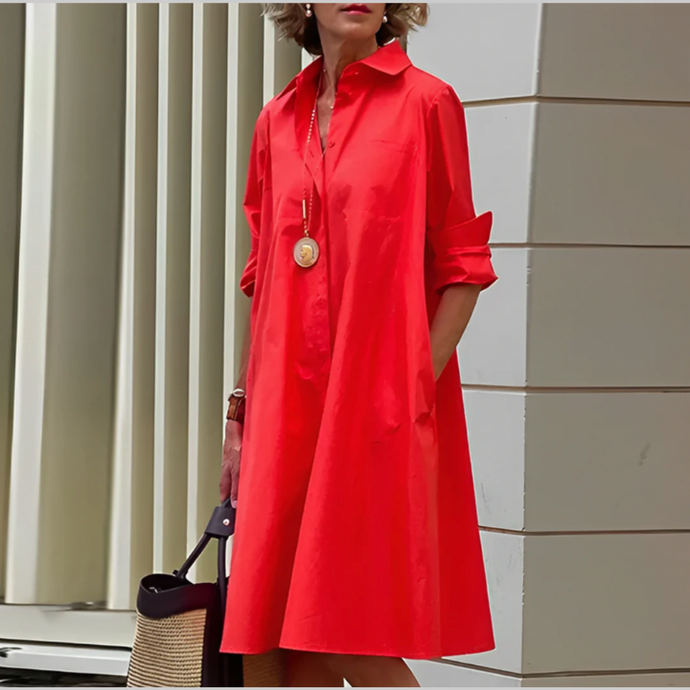 Olivia Vestido Mujer Camisero – Vestido Elegante con Botones, Cinturón, Midi Fluido