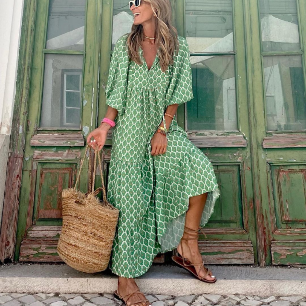Bela Abito Donna Maxi Boho – Vestito Lungo Scollo V, Fluido, Estivo Casual Chic