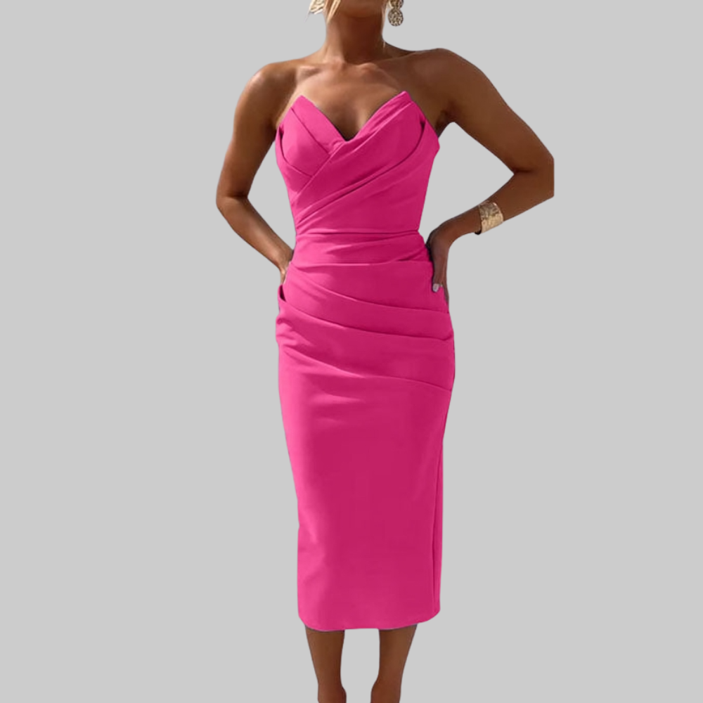 Leanne Abito Donna Midi – Vestito Elegante Scollo Cuore, Tessuto Fluido, Chic
