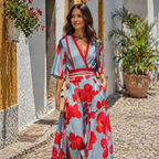 Isabella Robe Femme Maxi – Robe Florale Élégante, Longue Fluide, Chic Décontracté Estival
