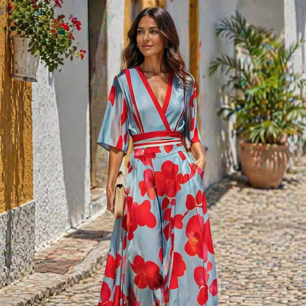 Isabella Robe Femme Maxi – Robe Florale Élégante, Longue Fluide, Chic Décontracté Estival