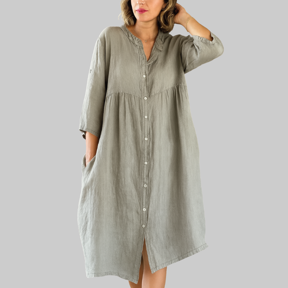 Clara Women's Shirt Dress – Cotton Linen Dress, Buttons, Loose Fit Casual