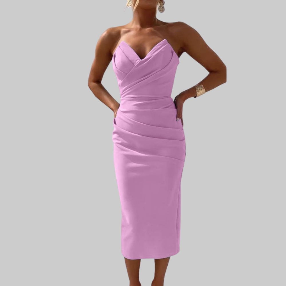 Leanne Abito Donna Midi – Vestito Elegante Scollo Cuore, Tessuto Fluido, Chic