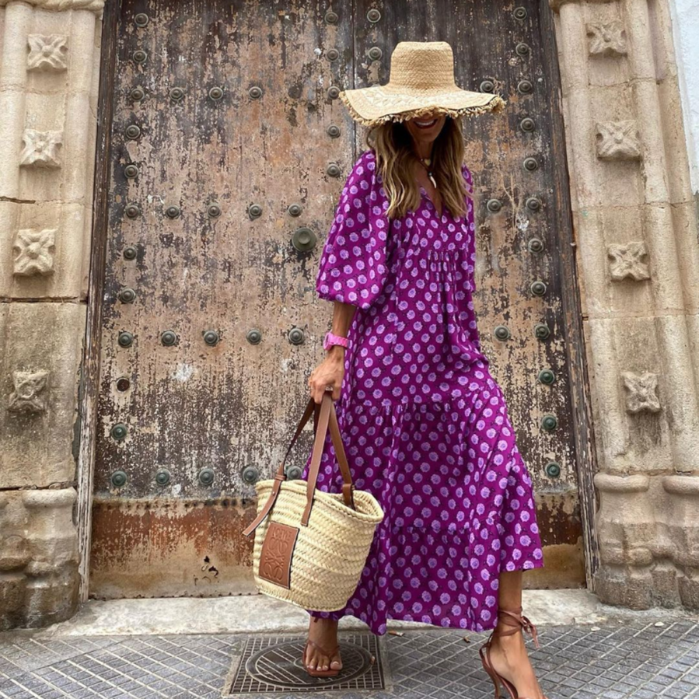 Bela Abito Donna Maxi Boho – Vestito Lungo Scollo V, Fluido, Estivo Casual Chic