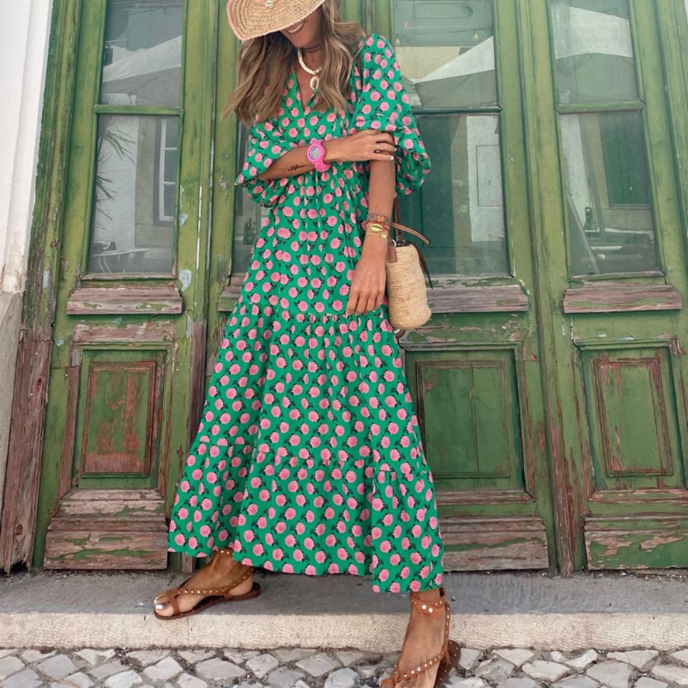 Bela Abito Donna Maxi Boho – Vestito Lungo Scollo V, Fluido, Estivo Casual Chic