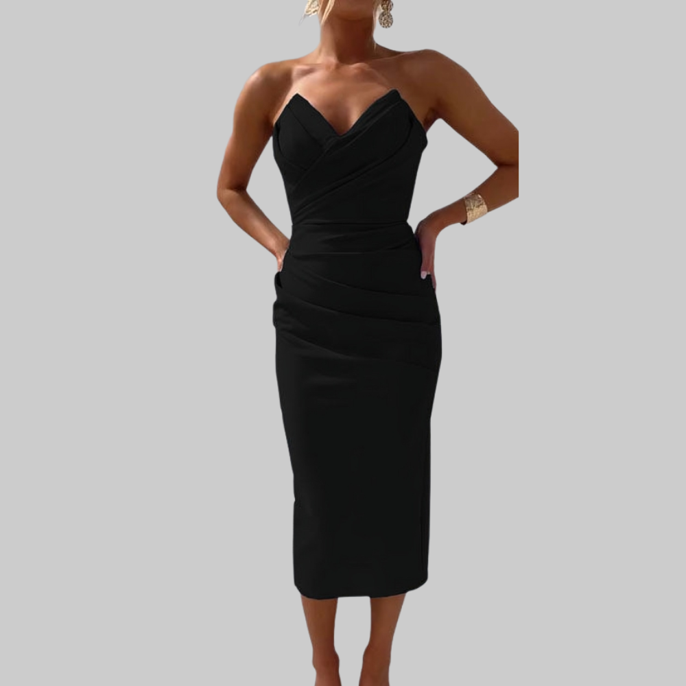 Leanne Abito Donna Midi – Vestito Elegante Scollo Cuore, Tessuto Fluido, Chic