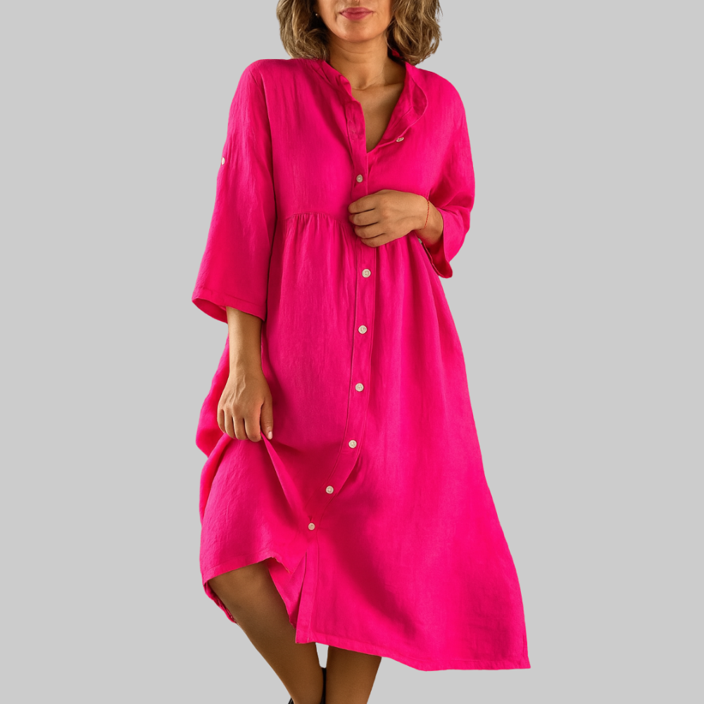 Clara Women's Shirt Dress – Cotton Linen Dress, Buttons, Loose Fit Casual