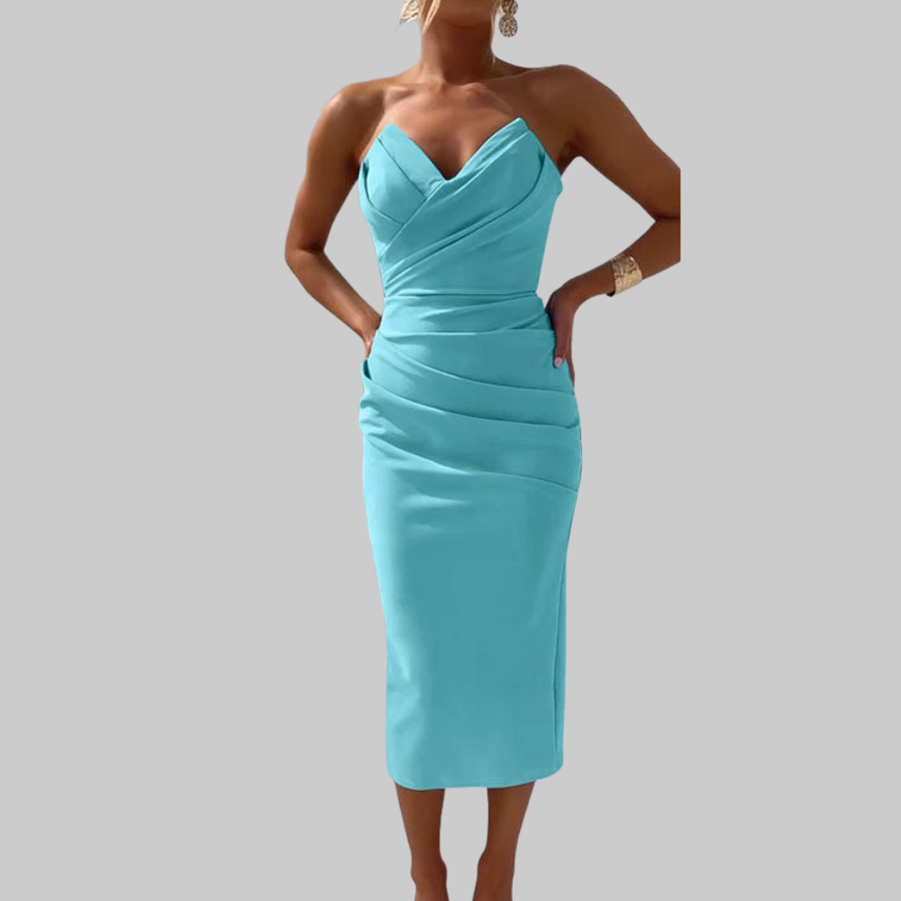 Leanne Abito Donna Midi – Vestito Elegante Scollo Cuore, Tessuto Fluido, Chic