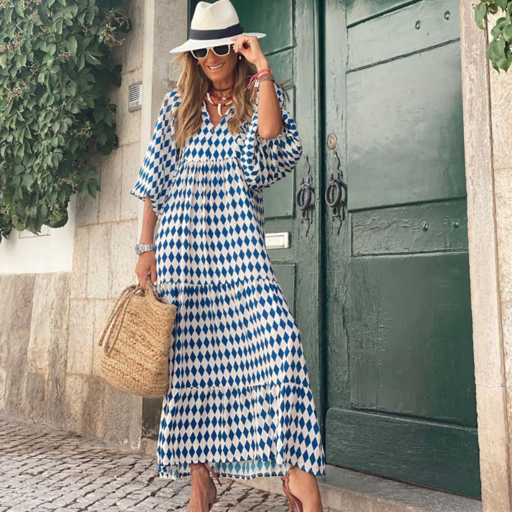 Bela Abito Donna Maxi Boho – Vestito Lungo Scollo V, Fluido, Estivo Casual Chic