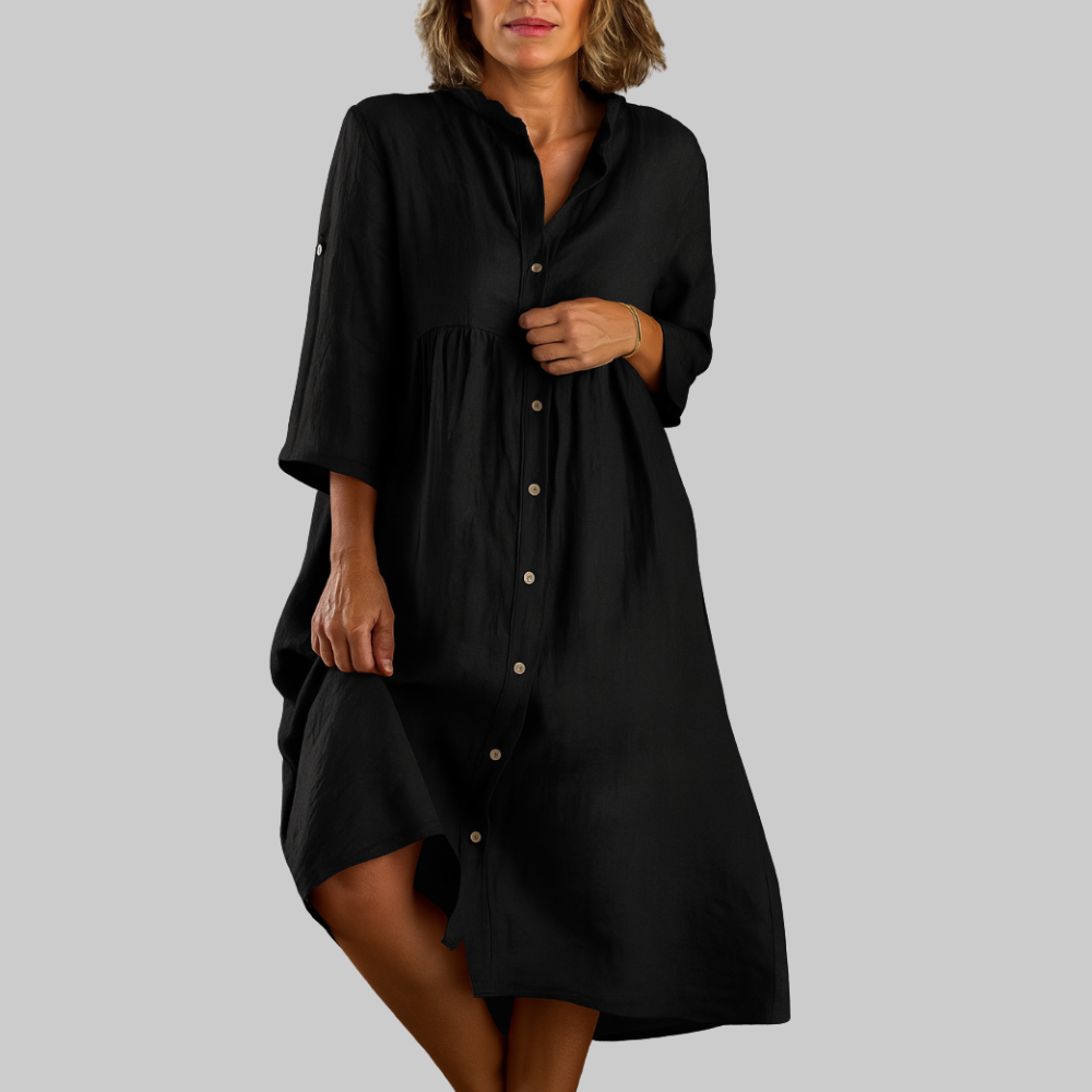 Clara Women's Shirt Dress – Cotton Linen Dress, Buttons, Loose Fit Casual