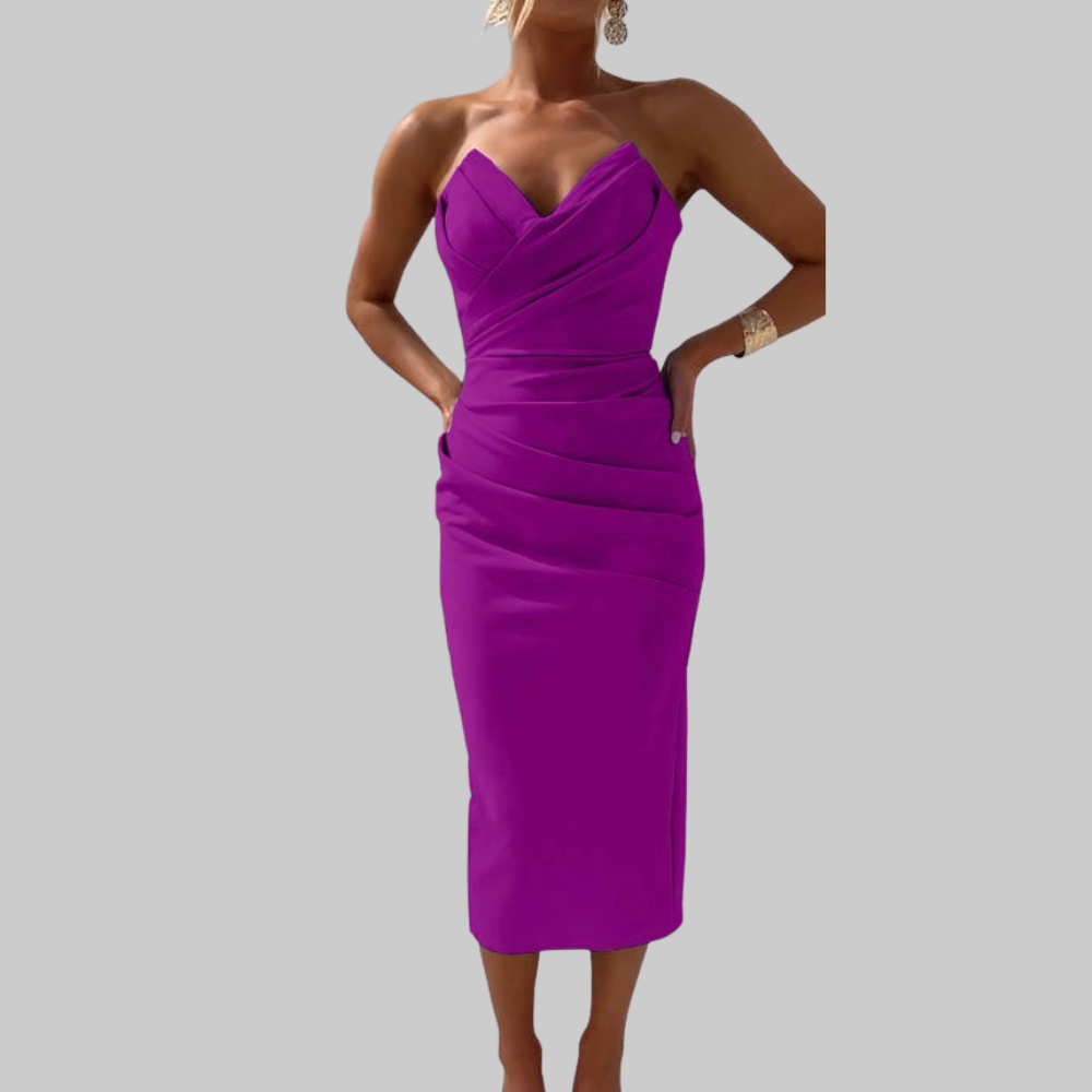 Leanne Abito Donna Midi – Vestito Elegante Scollo Cuore, Tessuto Fluido, Chic
