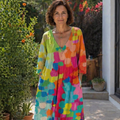 Arian Robe Femme d'Été – Robe Colorée Col V, Fluide, Décontractée Chic Jour Soir