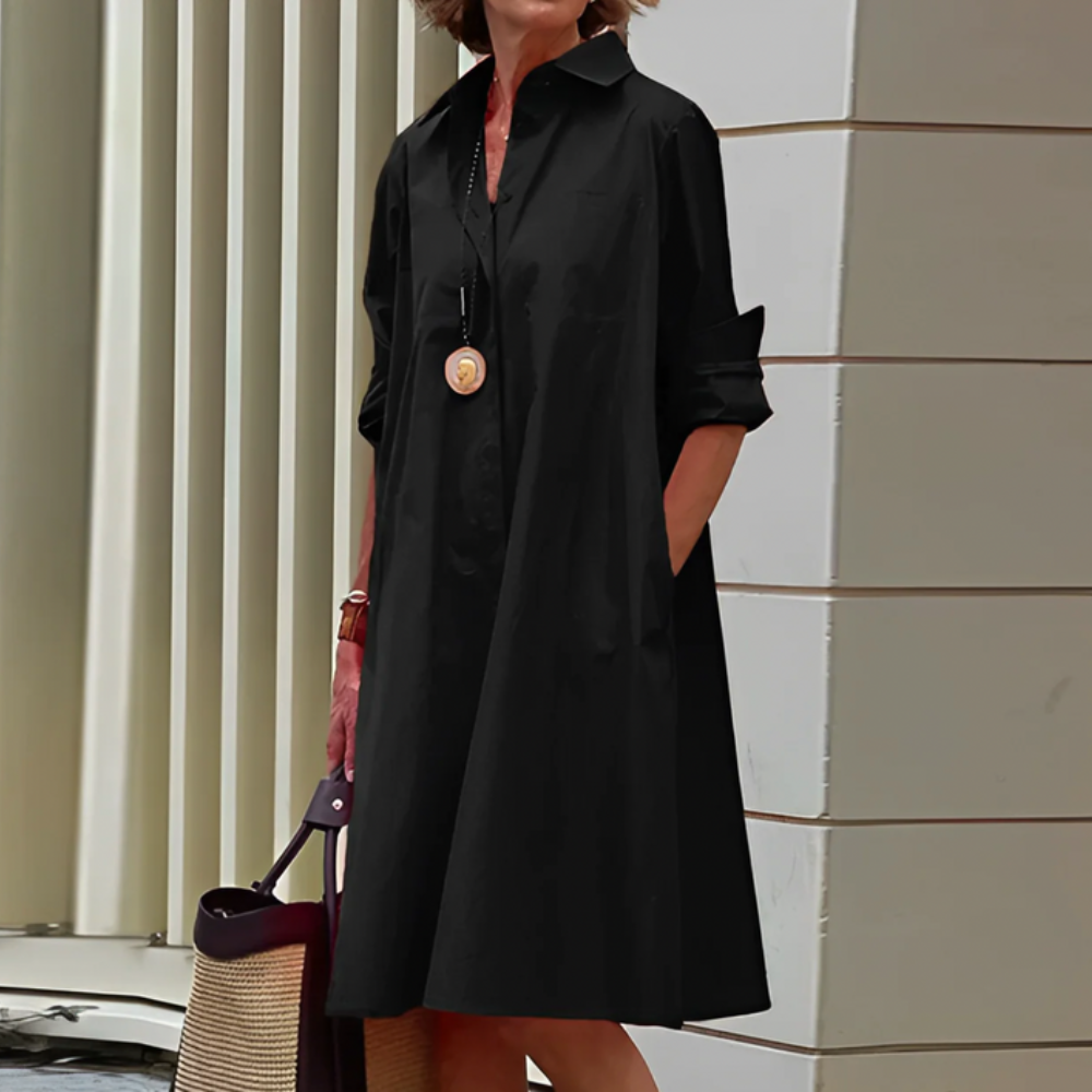 Olivia Abito Donna Chemisier – Vestito Elegante con Bottoni, Cintura, Midi Fluido