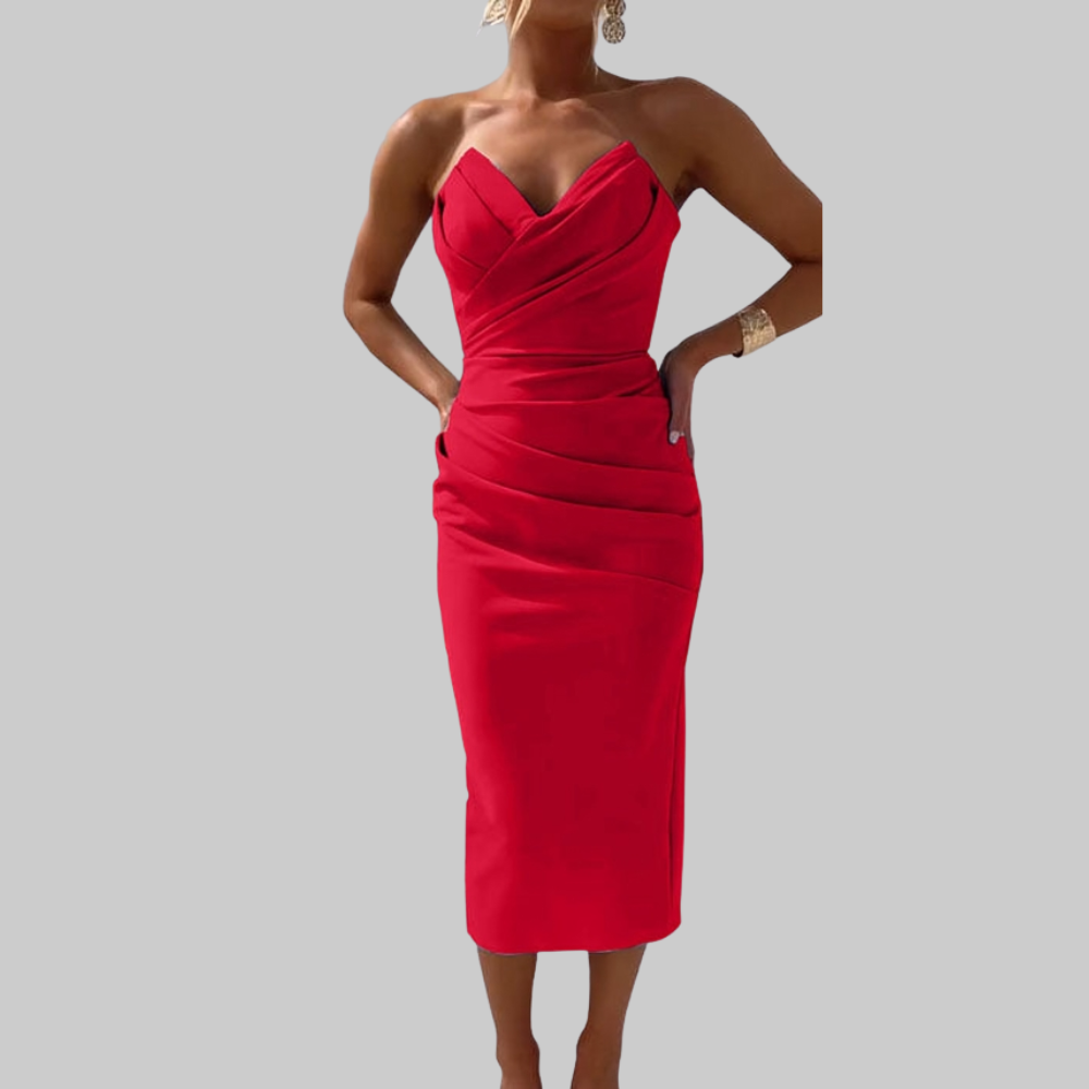 Leanne Abito Donna Midi – Vestito Elegante Scollo Cuore, Tessuto Fluido, Chic