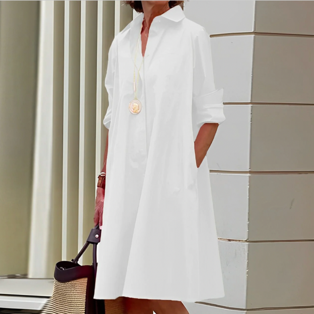 Olivia Abito Donna Chemisier – Vestito Elegante con Bottoni, Cintura, Midi Fluido