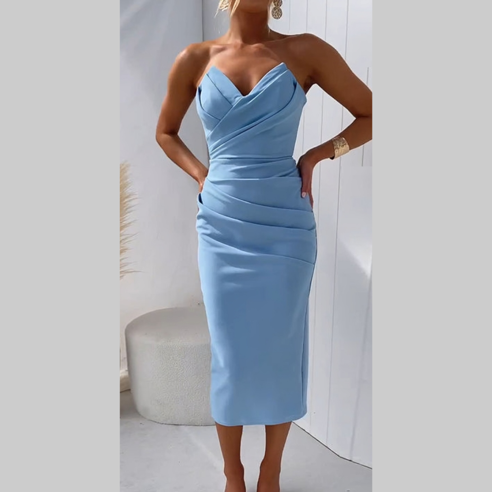 Leanne Robe Femme Midi – Robe Élégante Col Cœur, Tissu Fluide, Chic