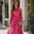 Sophia Abito Donna Elegante – Vestito Lungo Floreale Maniche Lunghe, Cerimonia Chic