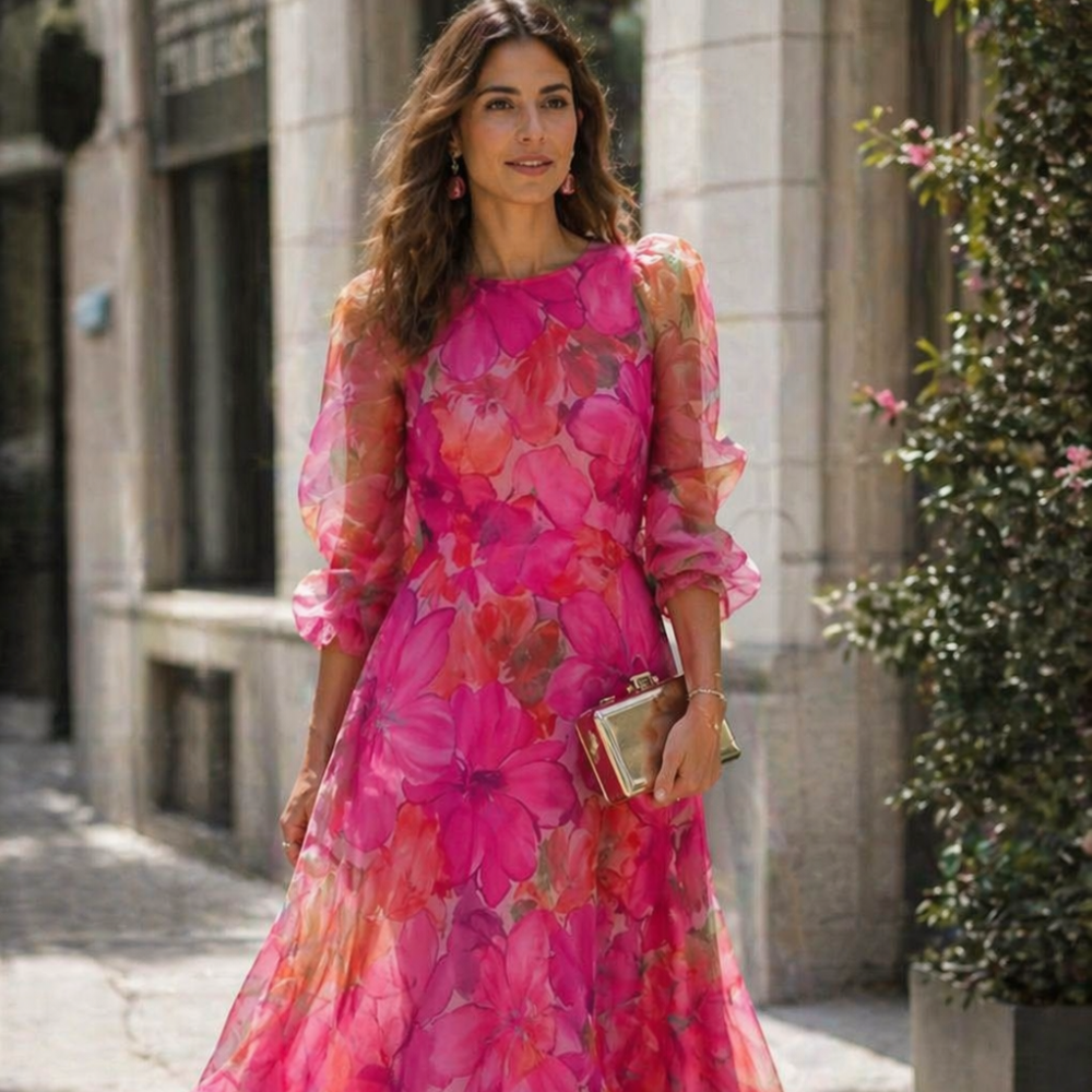Sophia Abito Donna Elegante – Vestito Lungo Floreale Maniche Lunghe, Cerimonia Chic