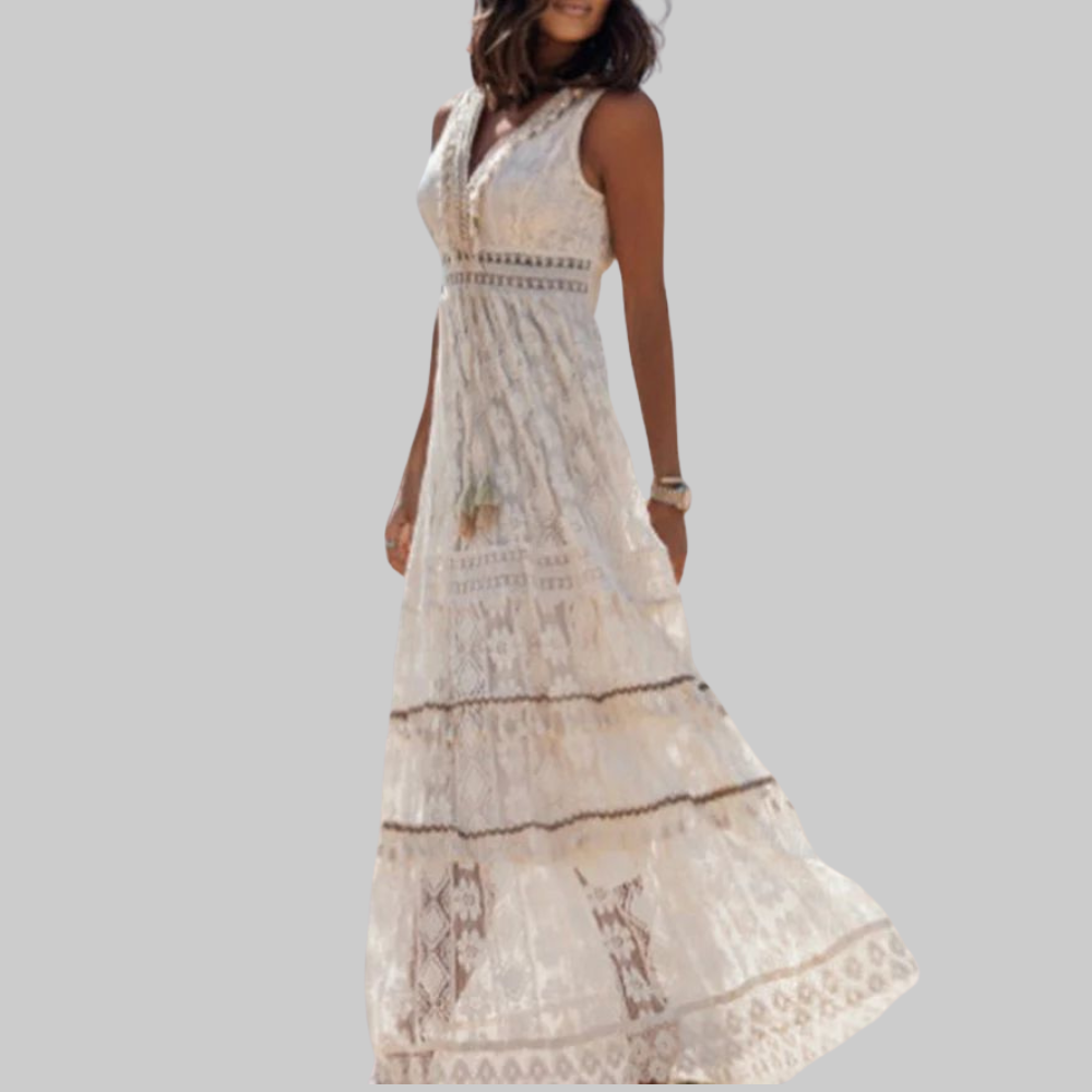 Estella Abito Donna Boho – Vestito Midi Elegante Scollo V, Foderato, Estivo Chic
