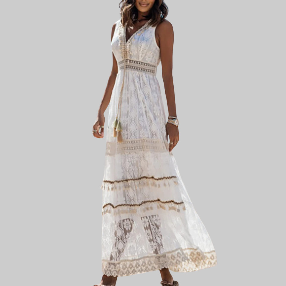 Estella Abito Donna Boho – Vestito Midi Elegante Scollo V, Foderato, Estivo Chic