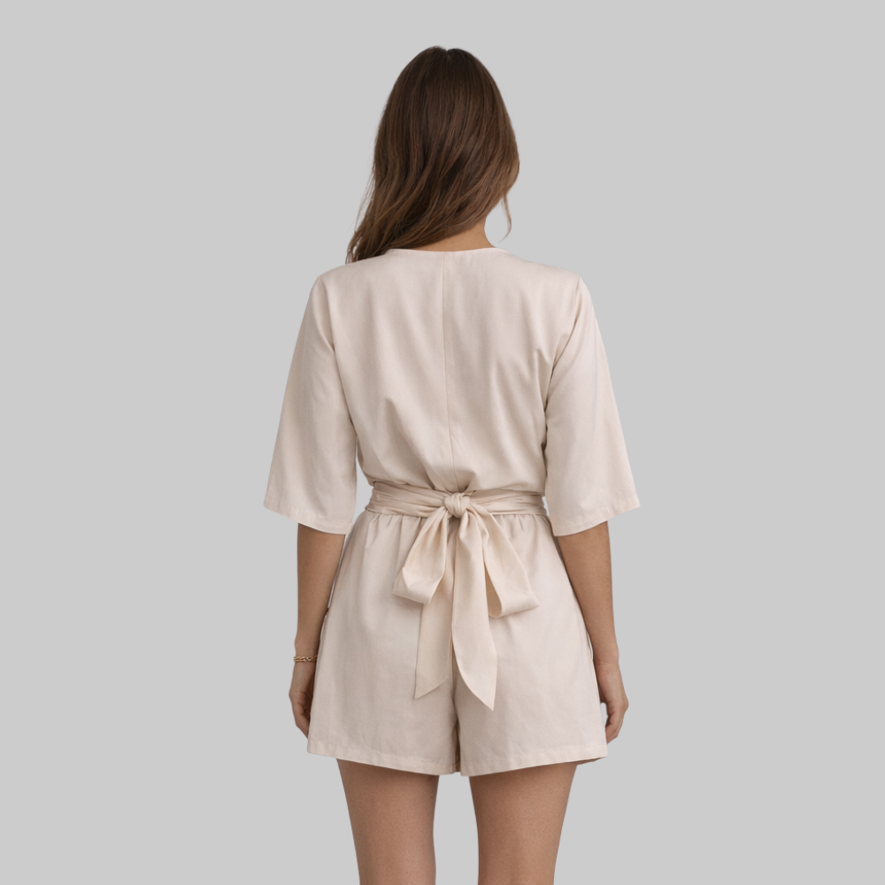 Trina Tuta Donna Elegante – Playsuit con Scollo a V Incrociato e Cintura in Vita
