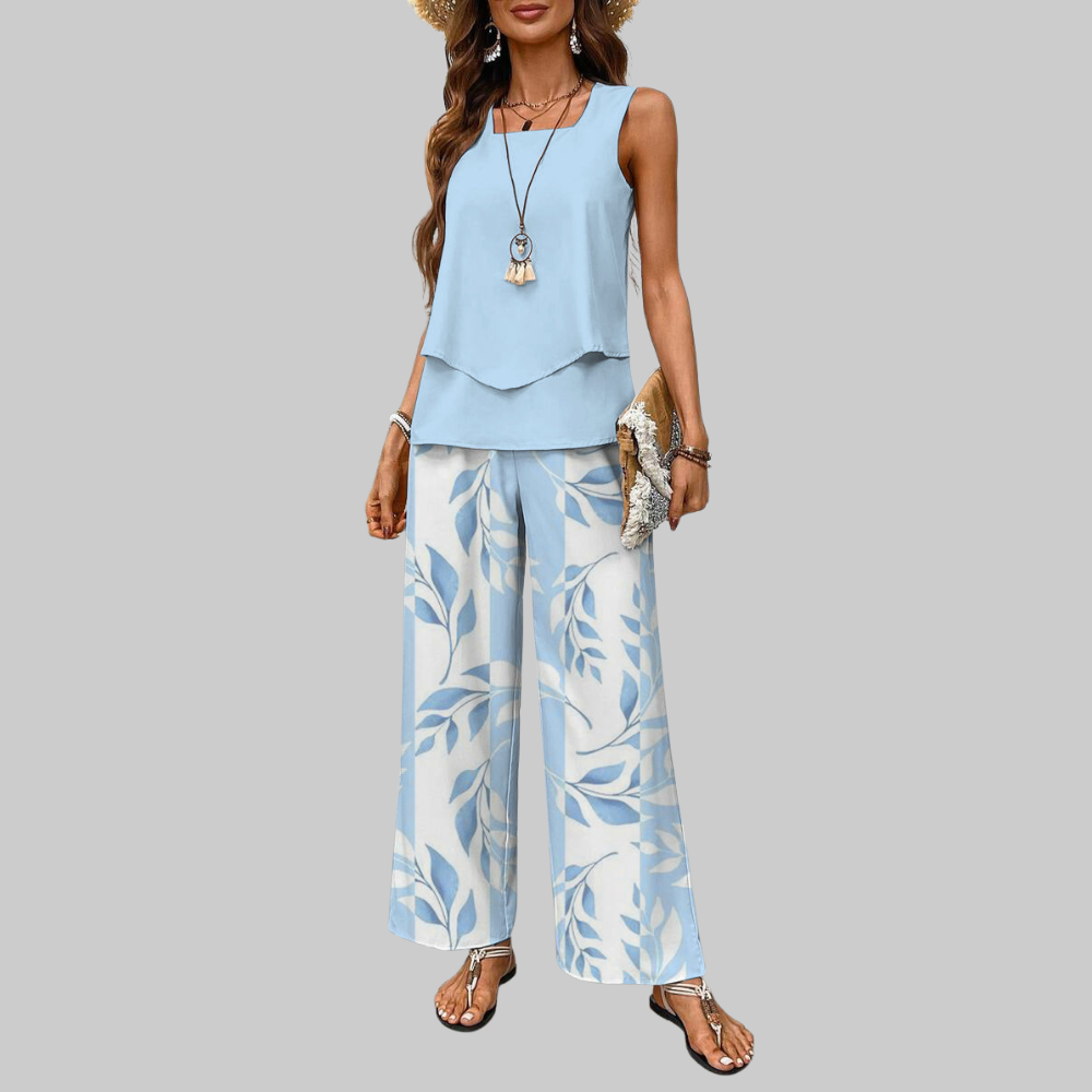Luna Ensemble Femme d'Été – Ensemble Deux Pièces Élégant, Top Sans Manches et Pantalon Large