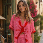 Kana Women's Summer Set – 2-Piece Lobster Print Outfit, Lightweight Casual Chic