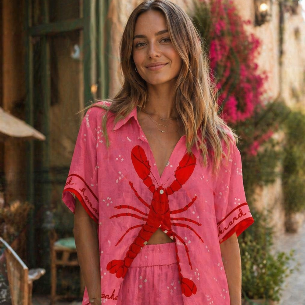 Kana Ensemble Femme d'Été – Ensemble 2 Pièces Imprimé Homard, Léger Décontracté Chic
