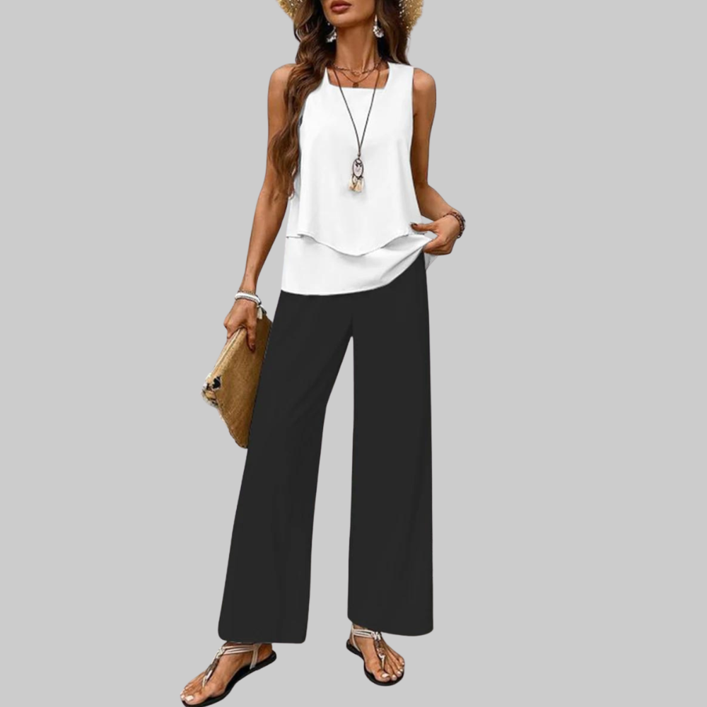 Luna Ensemble Femme d'Été – Ensemble Deux Pièces Élégant, Top Sans Manches et Pantalon Large