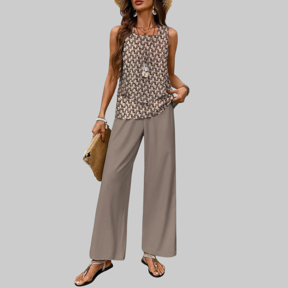 Luna Ensemble Femme d'Été – Ensemble Deux Pièces Élégant, Top Sans Manches et Pantalon Large