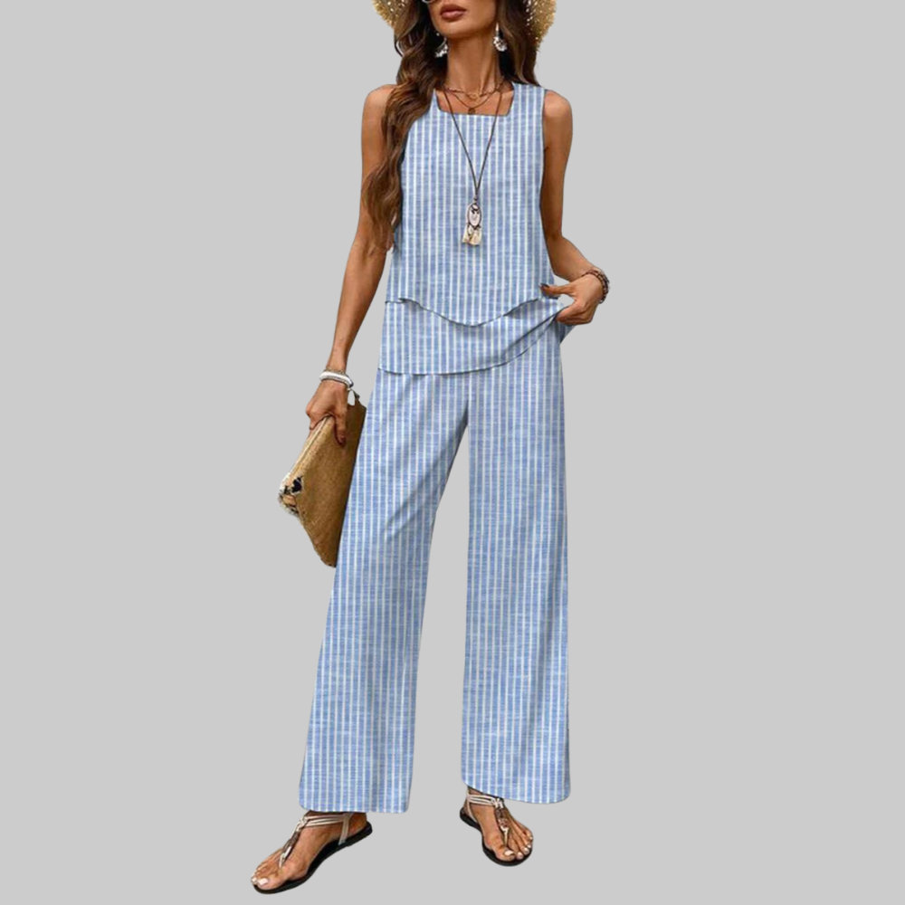 Luna Ensemble Femme d'Été – Ensemble Deux Pièces Élégant, Top Sans Manches et Pantalon Large