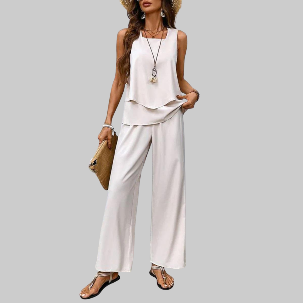 Luna Ensemble Femme d'Été – Ensemble Deux Pièces Élégant, Top Sans Manches et Pantalon Large