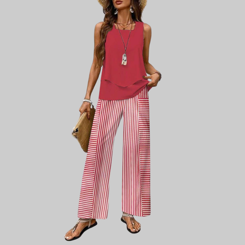 Luna Ensemble Femme d'Été – Ensemble Deux Pièces Élégant, Top Sans Manches et Pantalon Large
