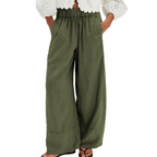 Geneviève Pantaloni en lin pour femme – Pantalon Palazzo à jambes larges avec plis et poches