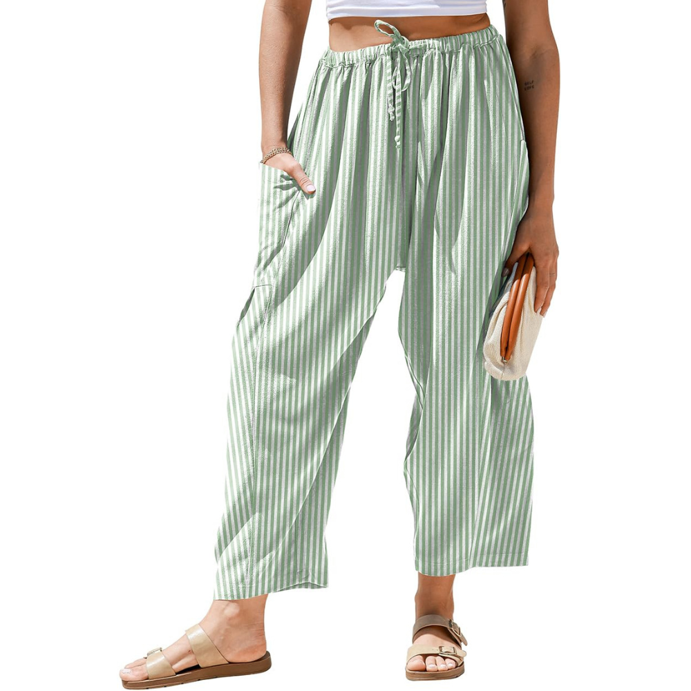 Vivian Pantaloni in Lino Donna – Modello Harem Wide Leg con Coulisse e Tasche