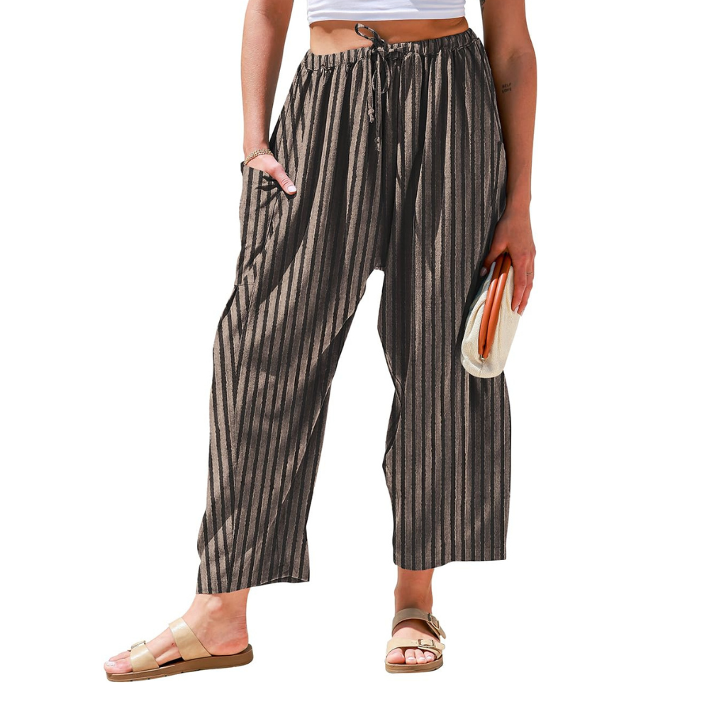 Daphne Pantalon en Lin Femme – Modèle Harem à Jambe Large avec Cordon de Serrage et Poches